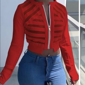 women red full zipper jacket size L